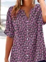 Women Floral Short Sleeve Shirt Summer Printing V Neck Daily Casual Top