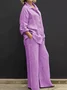 Women Plain Adjustable Strap Two-Piece Set Daily Long Sleeve Casual Spring/Fall Top With Pants Matching Set