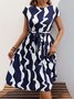 Women Abstract Graphic Short Sleeve Summer Printing Dress V Neck Daily Vintage Midi Tank A-Line Dress