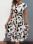 Women Abstract Graphic Short Sleeve Summer Printing Dress V Neck Daily Vintage Midi Tank A-Line Dress