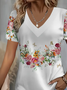 Women Floral Short Sleeve Tee T-shirt V Neck Printing Casual Summer Graphic Tee Top