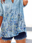 Women Floral Short Sleeve Shirt Summer Printing V Neck Daily Casual Top