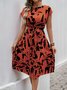 Women Abstract Graphic Short Sleeve Summer Printing Dress V Neck Daily Vintage Midi Tank A-Line Dress