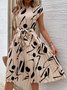 Women Abstract Graphic Short Sleeve Summer Printing Dress V Neck Daily Vintage Midi Tank A-Line Dress