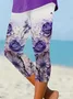 Women Floral Capris Elastic Waist Pants Casual Summer Trousers