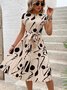 Women Abstract Graphic Short Sleeve Summer Printing Dress V Neck Daily Vintage Midi Tank A-Line Dress
