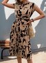 Women Abstract Graphic Short Sleeve Summer Printing Dress V Neck Daily Vintage Midi Tank A-Line Dress