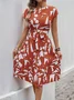Women Abstract Graphic Short Sleeve Summer Printing Dress V Neck Daily Vintage Midi Tank A-Line Dress