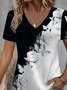 Women Floral Short Sleeve Tee T-shirt V Neck Printing Casual Summer Graphic Tee Top