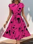 Women Abstract Graphic Short Sleeve Summer Printing Dress V Neck Daily Vintage Midi Tank A-Line Dress