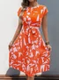 Women Abstract Graphic Short Sleeve Summer Printing Dress V Neck Daily Vintage Midi Tank A-Line Dress