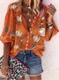 Women Floral Three Quarter Sleeve Shirt Spring/Fall Printing Stand Collar Balloon Sleeve Daily Vintage Top