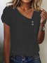 Women Striped Short Sleeve Tee T-shirt Asymmetrical Buckle Casual Summer Top