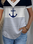 Women Anchor Short Sleeve Tee T-shirt V Neck Printing Casual Summer Graphic Tee Top