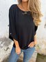 Women Polka Dots Three Quarter Sleeve Tee T-shirt Crew Neck Jacquard Casual Spring/Fall Top
