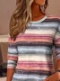 Women Striped Long Sleeve Tee T-shirt Crew Neck Printing Casual Spring/Fall Graphic Tee Top
