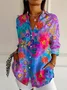 Women Floral Long Sleeve Shirt Spring/Fall Buckle Shirt Collar Regular Sleeve Daily Casual Top