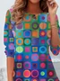 Women Geometric Long Sleeve Tee T-shirt Crew Neck Printing Casual Spring/Fall Tunic Top