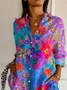 Women Floral Long Sleeve Shirt Spring/Fall Buckle Shirt Collar Regular Sleeve Daily Casual Top