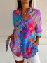 Women Floral Long Sleeve Shirt Spring/Fall Buckle Shirt Collar Regular Sleeve Daily Casual Top