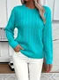 Women Plain Spring/Fall Casual Long Sleeve Crew Neck Cotton Sweater