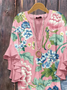 Women Floral Half Sleeve Shirt Summer Printing V Neck Daily Casual Top