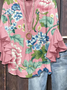 Women Floral Half Sleeve Shirt Summer Printing V Neck Daily Casual Top
