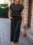Women Plain Split Joint Two-Piece Set Daily Half Sleeve Casual Summer Top With Pants Matching Set