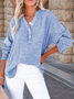 Women Plain Long Sleeve Shirt Spring/Fall Split Joint V Neck Daily Casual Top