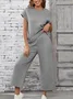 Women Plain Split Joint Two-Piece Set Daily Half Sleeve Casual Summer Top With Pants Matching Set
