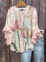 Women Floral Half Sleeve Shirt Summer Printing V Neck Daily Casual Top