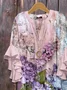 Women Floral Half Sleeve Shirt Summer Printing V Neck Daily Casual Top