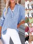 Women Plain Long Sleeve Shirt Spring/Fall Split Joint V Neck Daily Casual Top