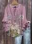 Women Floral Half Sleeve Shirt Summer Printing V Neck Daily Casual Top