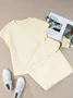 Women Plain Split Joint Two-Piece Set Daily Half Sleeve Casual Summer Top With Pants Matching Set