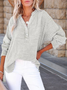 Women Plain Long Sleeve Shirt Spring/Fall Split Joint V Neck Daily Casual Top