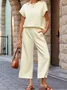 Women Plain Split Joint Two-Piece Set Daily Half Sleeve Casual Summer Top With Pants Matching Set