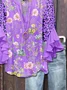 Women Floral Half Sleeve Shirt Summer Printing V Neck Daily Casual Top