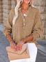 Women Plain Long Sleeve Shirt Spring/Fall Split Joint V Neck Daily Casual Top