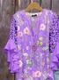 Women Floral Half Sleeve Shirt Summer Printing V Neck Daily Casual Top