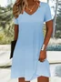 Women Little Black Dress Plain Short Sleeve Summer Dress V Neck Daily Casual Midi Fit & Flare Dress A-Line Dress