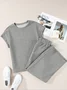 Women Plain Split Joint Two-Piece Set Daily Half Sleeve Casual Summer Top With Pants Matching Set