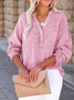 Women Plain Long Sleeve Shirt Spring/Fall Split Joint V Neck Daily Casual Top