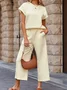 Women Plain Split Joint Two-Piece Set Daily Half Sleeve Casual Summer Top With Pants Matching Set
