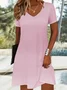 Women Little Black Dress Plain Short Sleeve Summer Dress V Neck Daily Casual Midi Fit & Flare Dress A-Line Dress
