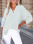 Women Plain Long Sleeve Shirt Spring/Fall Split Joint V Neck Daily Casual Top