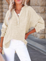 Women Plain Long Sleeve Shirt Spring/Fall Split Joint V Neck Daily Casual Top