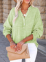 Women Plain Long Sleeve Shirt Spring/Fall Split Joint V Neck Daily Casual Top
