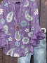 Women Floral Half Sleeve Shirt Summer Printing V Neck Daily Casual Top