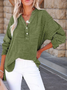 Women Plain Long Sleeve Shirt Spring/Fall Split Joint V Neck Daily Casual Top